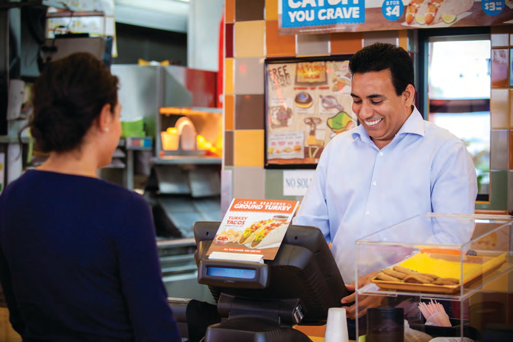 Cinematic quick service restaurant interior